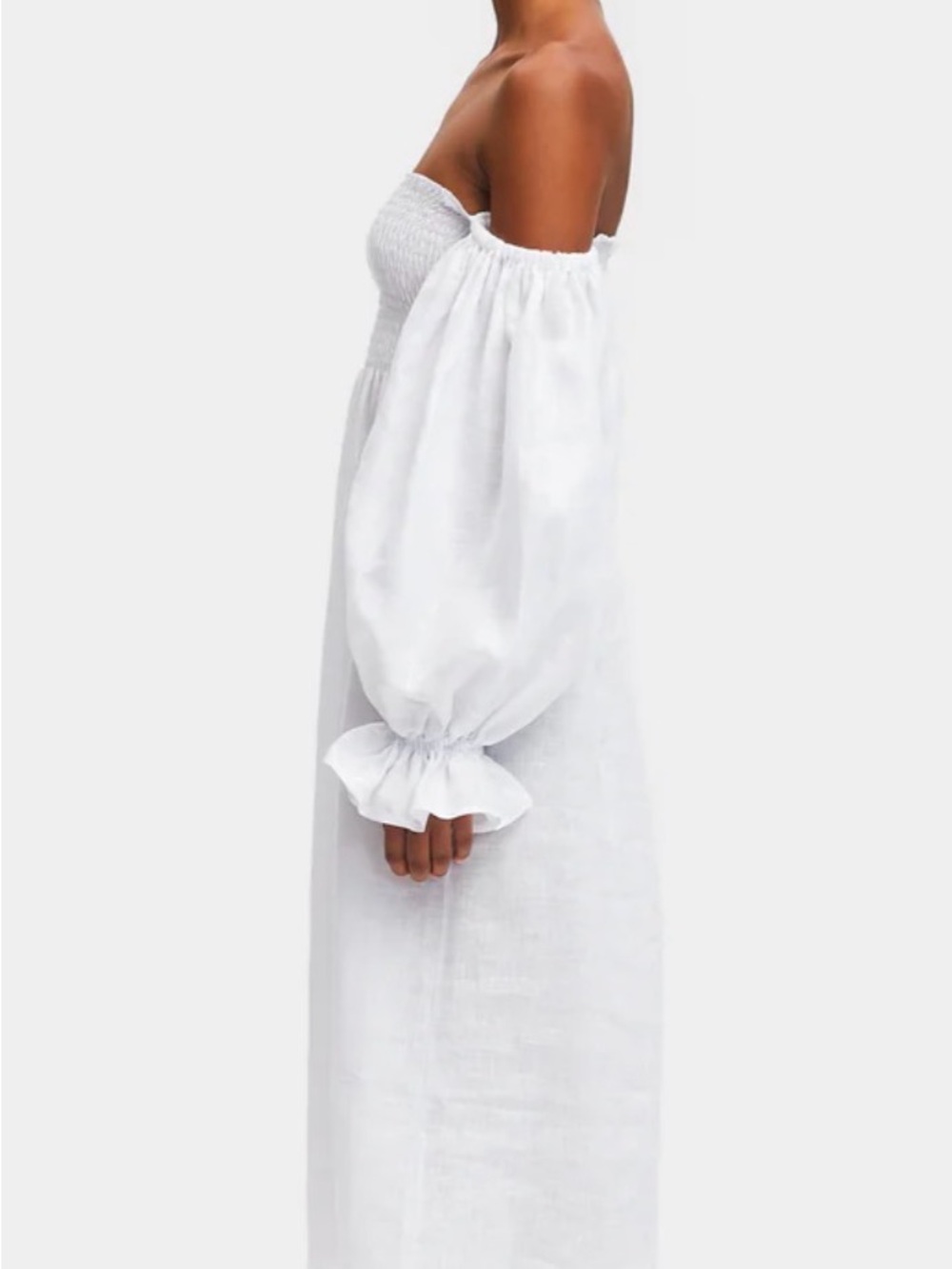 Sleeper Atlanta White Off-Shoulder Linen Dress with Puff Sleeves